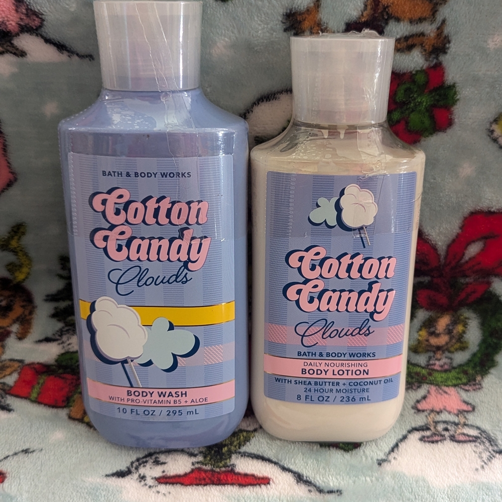 Bath & Body Works Cotton Candy Clouds Body Wash and Lotion Set - New